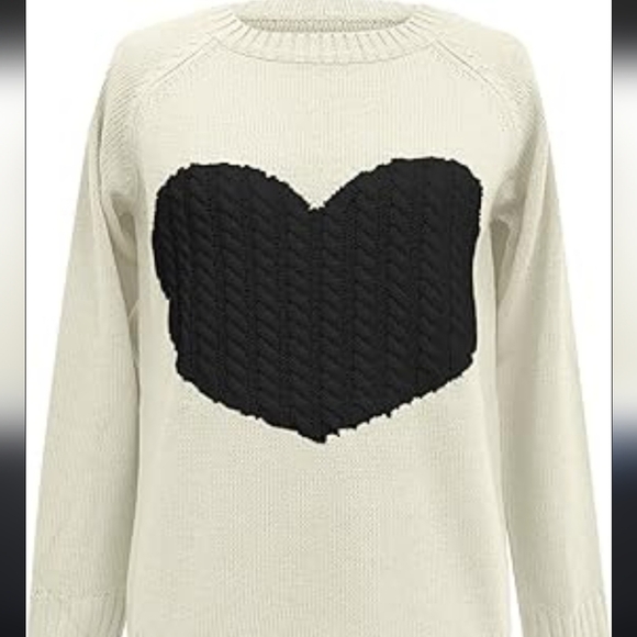 Crew Neck Love Sweater with Knit Heart Design - Picture 3 of 5
